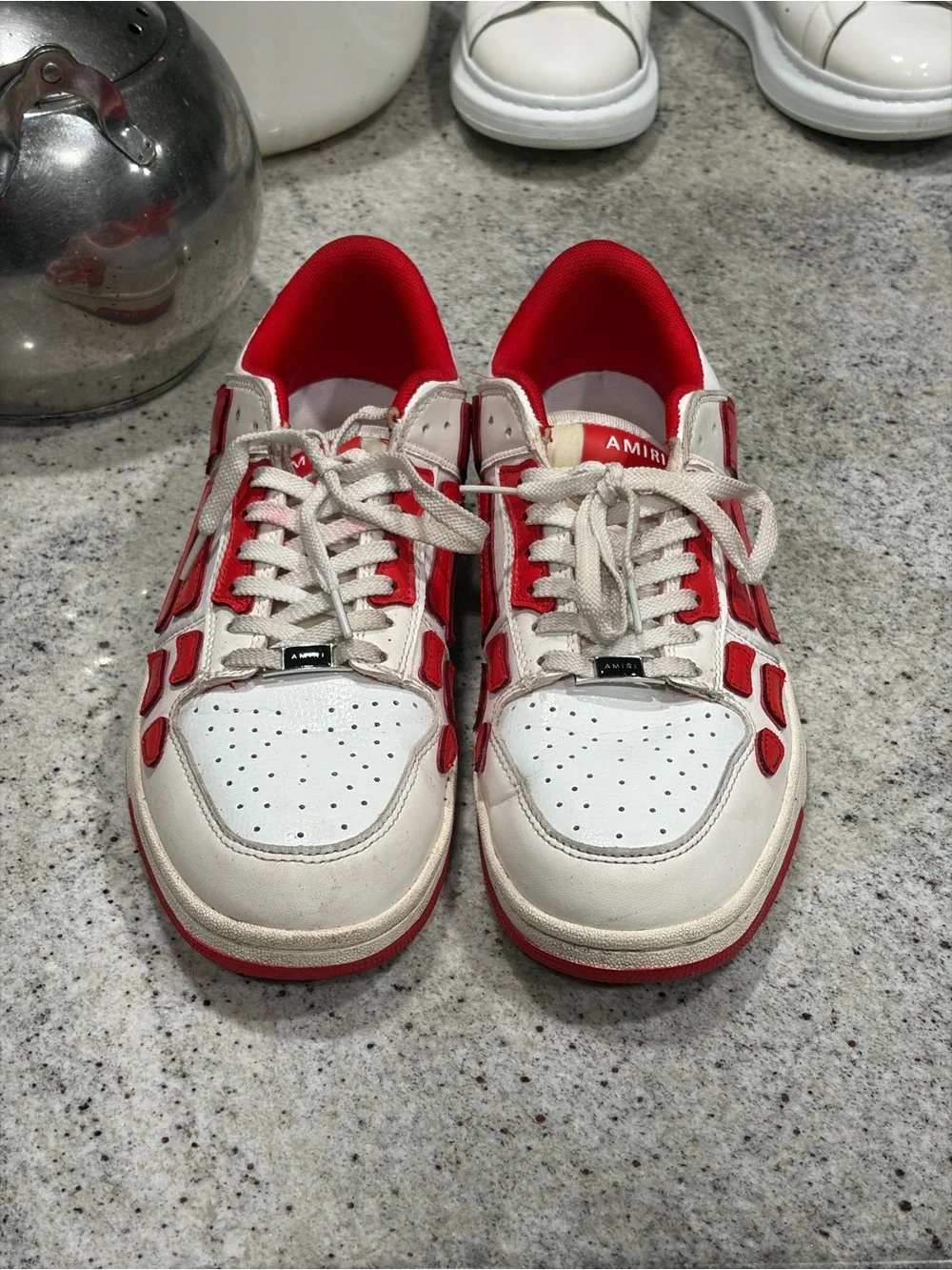 AMIRI White Leather Sneakers with Red Accents